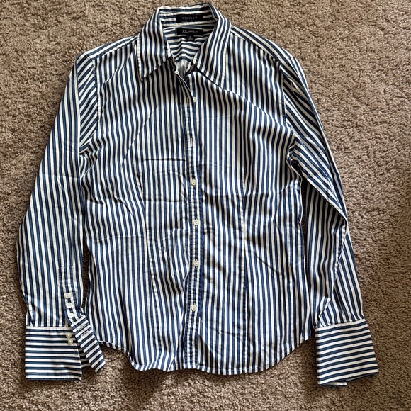 Anne Klein Navy and White Striped Casual Shirt - Picture 1 of 2